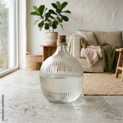 Glass carboy in cozy modern interior