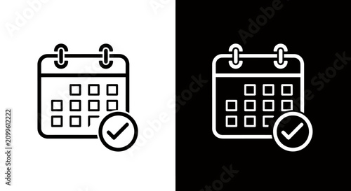 Calendar icon with a check mark representing schedule, planning, and deadlines in a simple vector design.