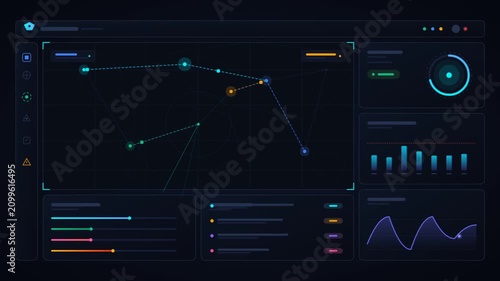 Futuristic Digital HUD Dashboard with Data Analytics and Graphs