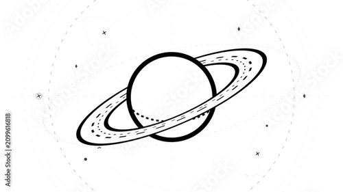 Minimalist Outline of Saturn Planet with Rings Animation