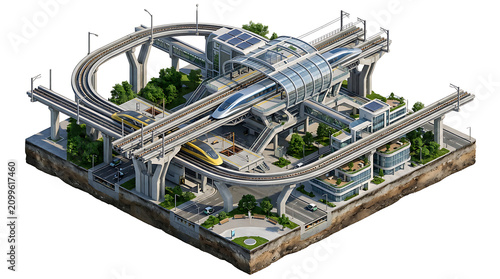 Futuristic High Speed Train Station Infrastructure Isometric Model Isolated Concept