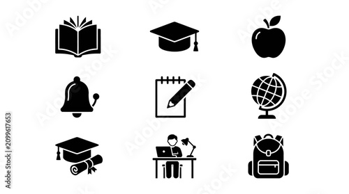 Education icons and school symbols.