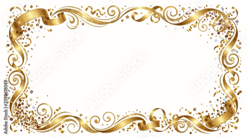 Elegant Gold Ribbon Frame with Glittering Confetti Border