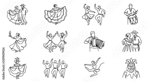 Foto Folkloric Dance Collage: Latin American cultural celebration, dancers in traditional costumes, music, and festivity