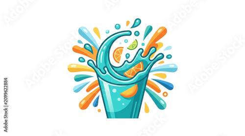 Quadro su tela Colorful Smoothie Splash in Glass with Vibrant Drops.