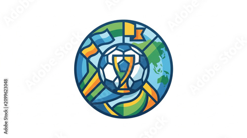 Colorful Soccer Ball and Globe Stained Glass Design.