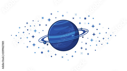 Pixel Art Planet with Rings and Stars Isolated on White