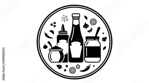 Cuadro en lienzo Condiment Bottles and Ingredients Badge Design