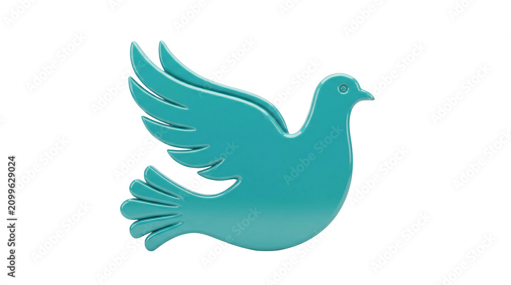 Fototapeta premium Teal dove icon isolated on white. Flying bird symbol for peace and freedom concepts.