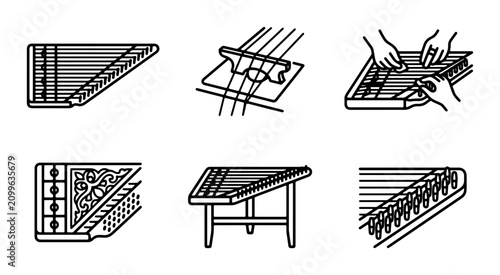 Tableau sur toile Hammered Dulcimer Icons, String Instrument Illustrations, Music Vector Set