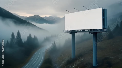 Blank Billboard on Misty Mountain Road Background