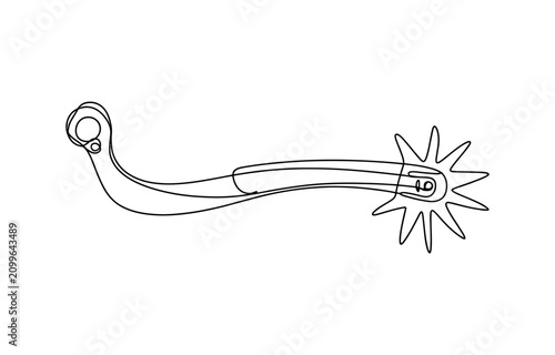 Black and white line art drawing of a classic western horse riding spur