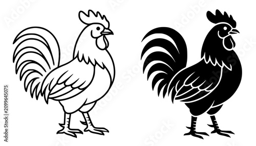 Foto Minimalist rooster icon in outline and silhouette design