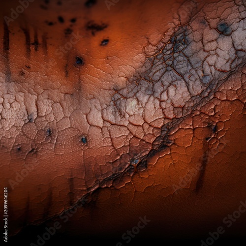 Extreme close-up of a worn leather work boot, showing deep scratches and creases with dramatic side lighting. lifestyle magazines.