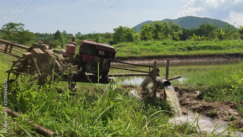 4K Motor Water Pump Supplying Irrigation to Rice Field Thailand