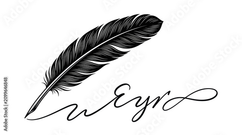 Tableau sur toile Quill Pen with Calligraphy Flourish Vector Illustration