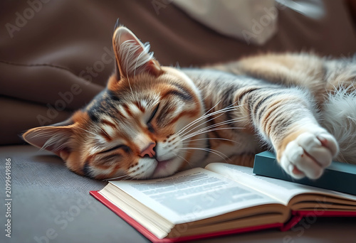 Cute tabby cat sleeping pea...