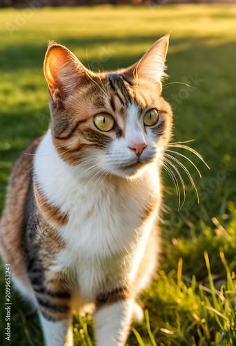 Calico cat with green eyes ...