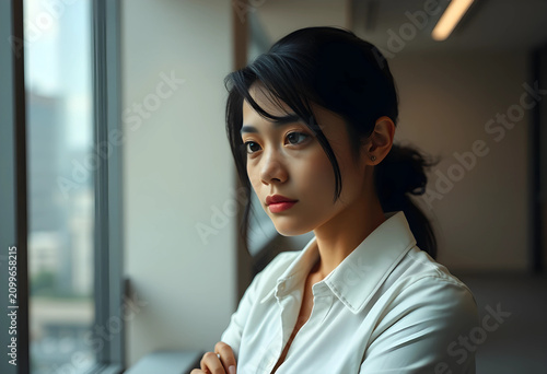 Thoughtful young asian busi...