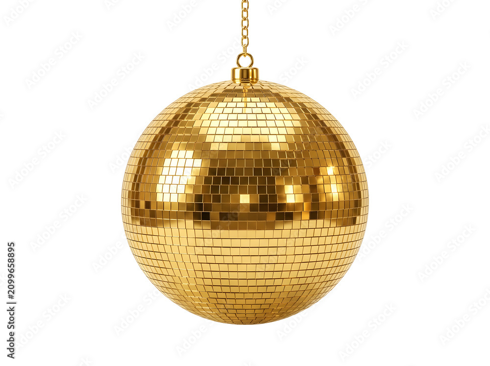 Obraz premium Golden disco ball isolated on transparent background