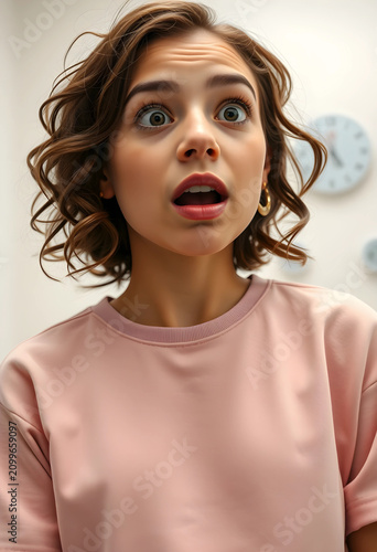 Young woman with wide eyes ...