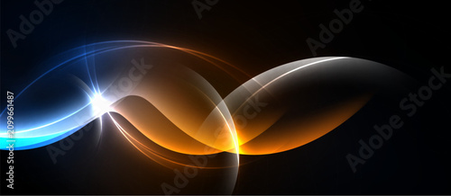 Foto Abstract light waves, vibrant colors, dynamic curves