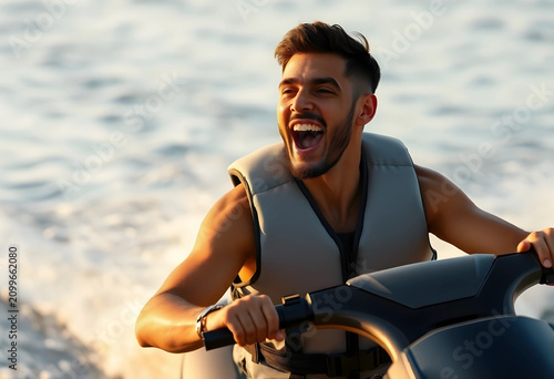 Excited young man in a life...