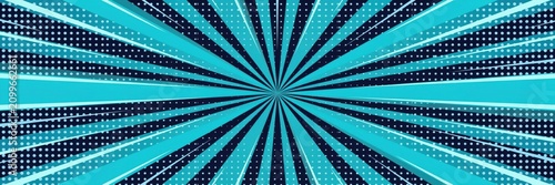Abstract comic book background with blue rays and halftone dots