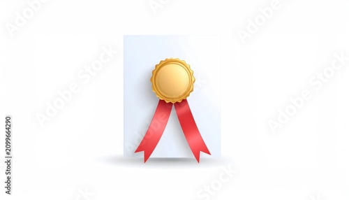 Gold award ribbon seal icon on white paper document.