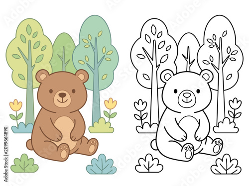 Obraz na plátně A cute brown bear vector illustration featuring a simple flat design and a match