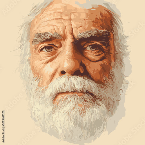 A close-up portrait of a wise elderly man with a detailed expression and a long white beard.
