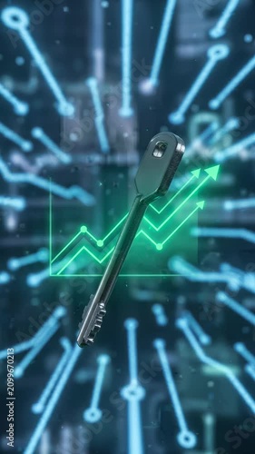 Digital Identity Key Security Access Lock Metal Silver Concept for Finance Growth and Data Privacy Technology Protection