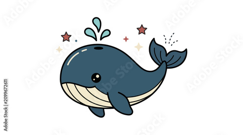 Obraz na płótnie Cute cartoon whale spouting water with stars on white background