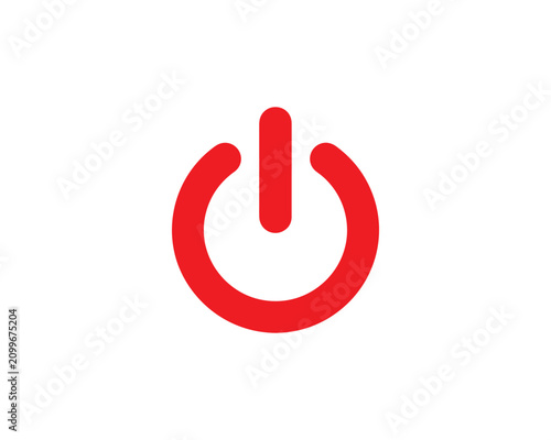 Power on button icon for digital devices. Bright red start symbol for apps and electronics.