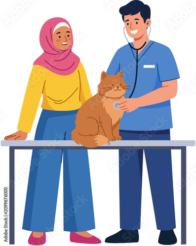 Bild auf Leinwand Muslim woman with hijab educates pet owners with vet