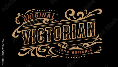 Quadro su tela Vintage Victorian typography ornament badge vector illustration with elegant flo