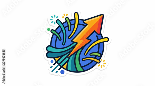 Dynamic graphic depicting upward arrow and vibrant colorful streaks