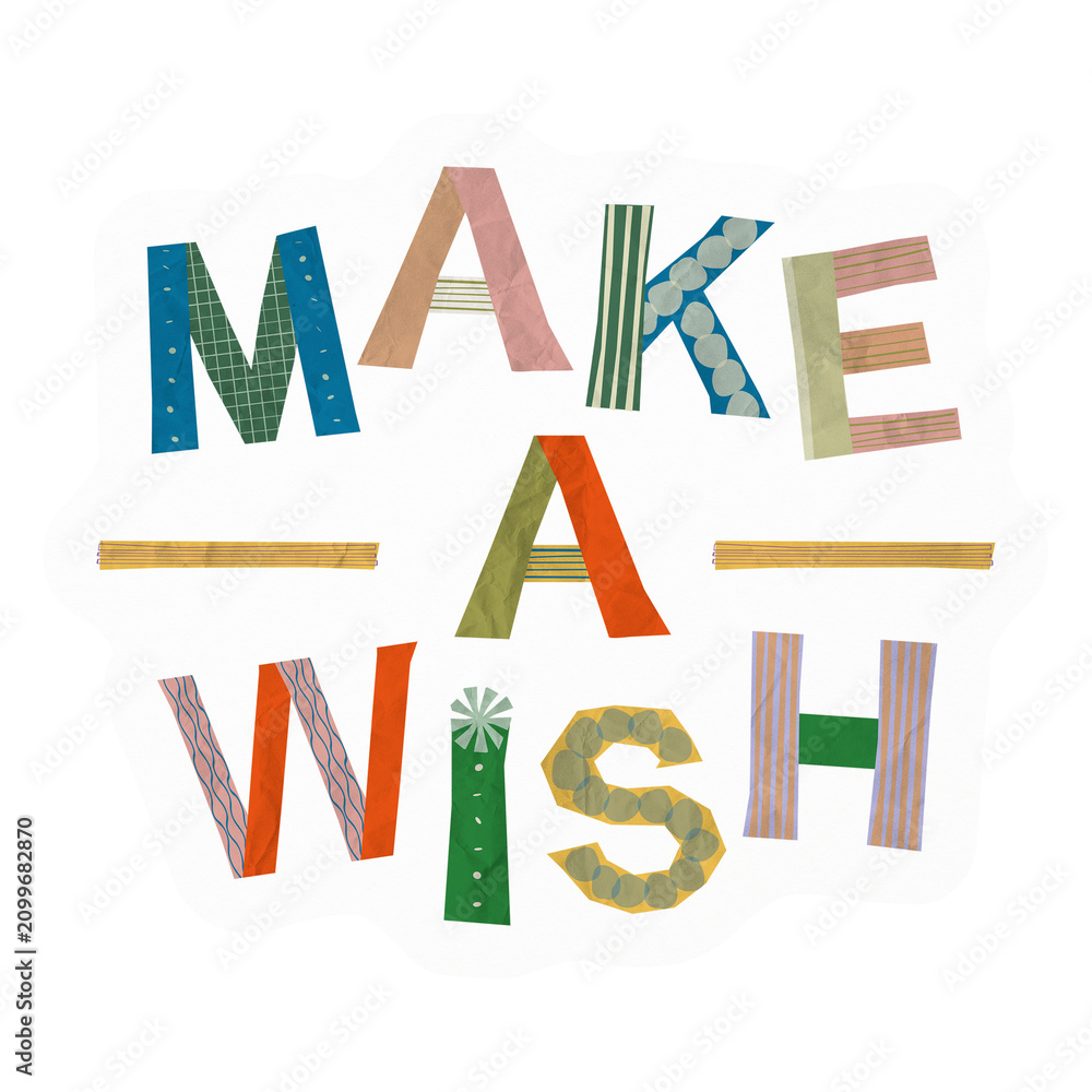 Fototapeta premium Png make a wish typography sticker, cute patterned quote, transparent background