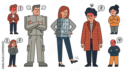 Tableau sur toile Diverse Group Expressing Anger and Frustration with Exaggerated Emotions