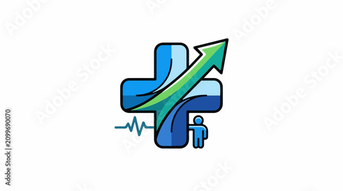 Medical cross with upward arrow and person icon