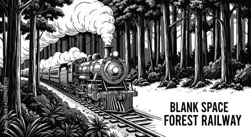 Bild auf Leinwand Vintage Steam Engine Vector Illustration Design Features A Train Traveling Throu