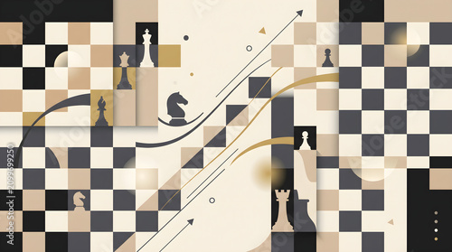 Abstract Geometric Chess Pattern Concept Art in Neutral Tones