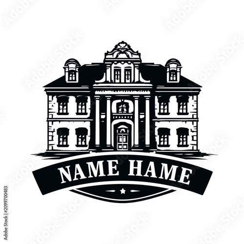 Vintage mansion logo with classical architecture details