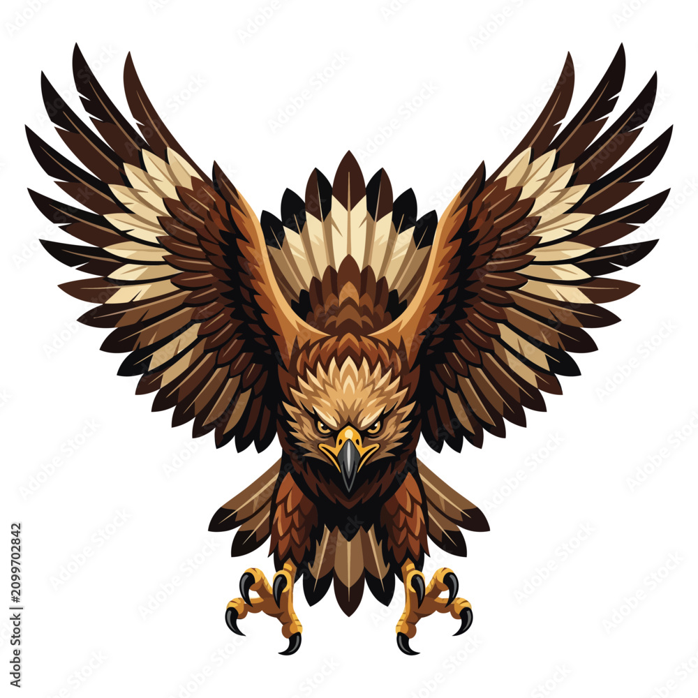 Fototapeta premium Majestic Golden Eagle Bird of Prey with Wings Spread Wide, Fierce Eyes