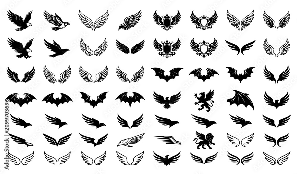 Fototapeta premium Premium Artistic Wing Vector Collection with Bird Angel Bat Eagle and Logo Design Elements EPS 10