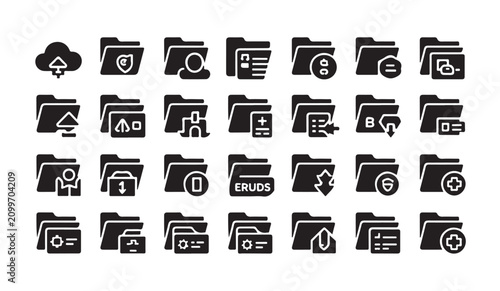 Photos Folder and file management solid icons vector set