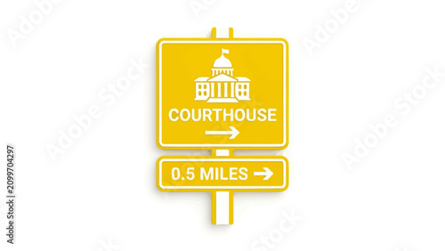 Courthouse Sign Showing Direction and Distance on White Background