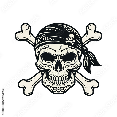 Pirate Skull Crossbones Bandana Tattoo Style Vector Illustration