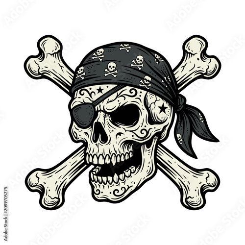 Pirate Skull Eye Patch Bandana Crossbones Illustration - Vector Graphic