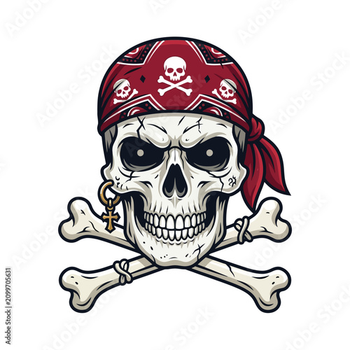 Pirate Skull With Bandana and Crossbones - Macabre Halloween Icon